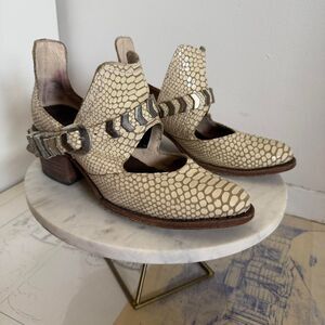 Freebird by Steven Blade Snake-Embossed Leather Cut-Out Ankle Bootie